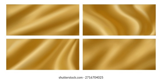 Fondo de seda de oro. Modelo Abstractas de la onda y gradiente suave para la moda lujosa, decoración elegante. Texturas de Vector 3D, cortinas satinadas brillantes, lámina líquida con luz brillante para un concepto vintage premium