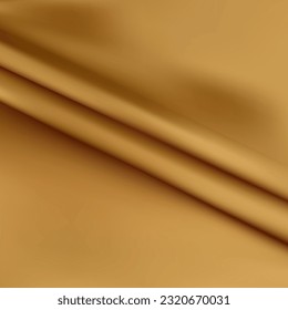 Gold silk folded fabric background, luxurious textile decoration backdrop for poster, banner or cover design. Golden drapery material with soft satin waves, poster, 3d vector realistic illustration.
