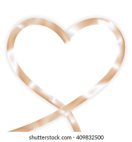Gold silk ribbon isolated on white. Closeup. Celebratory image. EPS 10 vector file included