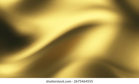 Fondo de onda de seda dorada con satén dorado líquido para el patrón de tela de lujo. Abstractas diseño de bandera lisa con material de tela amarilla en Vector de cinta 3D. Cortinas de boda Premium con terciopelo brillante.