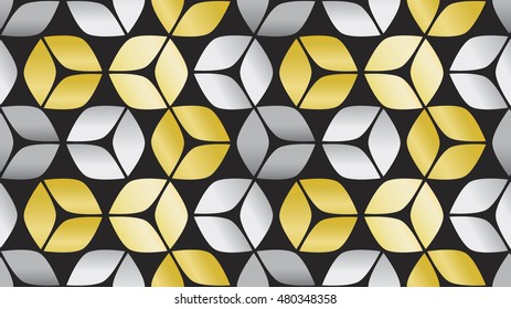 Gold and silver 3d cube seamless geometric background pattern on black with a modern feel