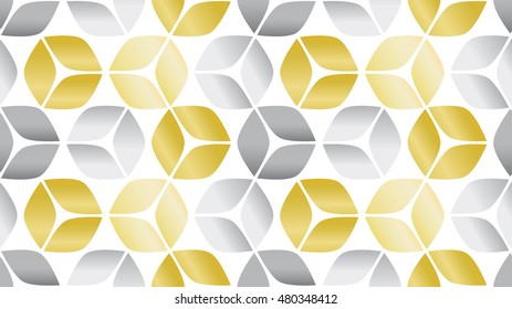 Gold and silver 3d cube seamless geometric background pattern on white with a modern feel