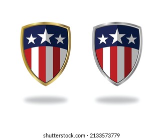 Gold and Silver 3d shield vector USA logo, Medal, Badge, Sign, Symbol Vector