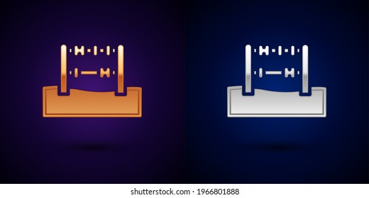 Gold and silver Abacus icon isolated on black background. Traditional counting frame. Education sign. Mathematics school.  Vector