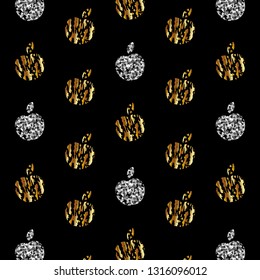 gold and silver abstract apples on a black background. Vector illustration