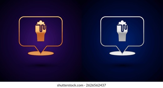Gold and silver Alcohol or beer bar location icon isolated on black background. Symbol of drinking, pub, club, bar.  Vector