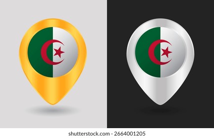 Icono de Pin de Mapa de Bandera de Oro y Plata Argelia