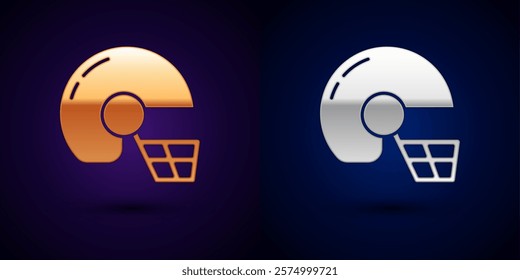 Gold and silver American football helmet icon isolated on black background.  Vector