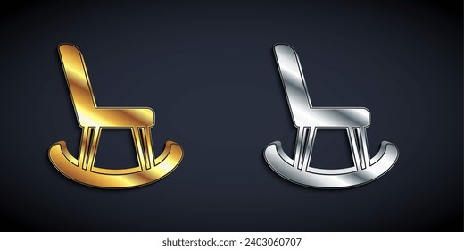 Gold and silver Armchair icon isolated on black background. Long shadow style. Vector