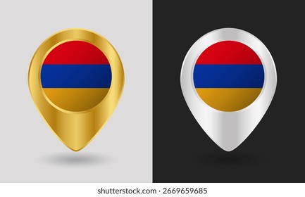 Icono de Pin de Mapa de Bandera de Armenia de Oro y Plata