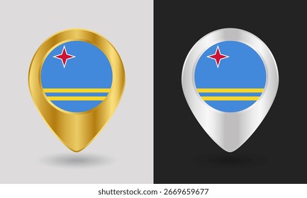 Ouro e prata Aruba Flag Map Ícone do pino