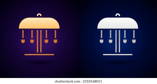 Icono del carrusel de la atracción dorada y plateada aislado en fondo negro. Parque de atracciones. Zona de juegos infantil, parque recreativo.  Vector