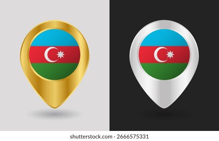 Ícone de Pin de mapa de bandeiras douradas e prata do Azerbaijão