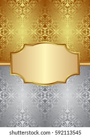 gold and silver background with old-fashioned patterns and elegant frame
