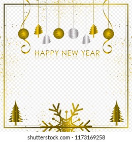 Gold and silver background with Snowflake and ball for Christmas Holiday Season 2019, Vector illustration