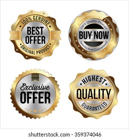 Gold and Silver Badges. Set of Four. Best Offer, Buy Now, Exclusive Offer, Highest Quality.