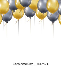 Gold and Silver Balloons. Holiday party background. Vector illustration.