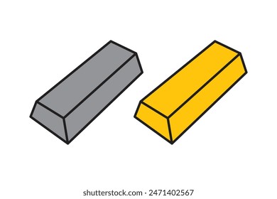 Gold and silver bars with a black outline, isolated on a white background.