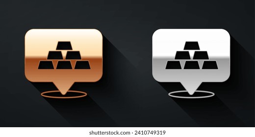 Gold- und Silberbarren Symbol einzeln auf schwarzem Hintergrund. Bankgeschäft-Konzept. Lange Schattenstil. Vektorgrafik