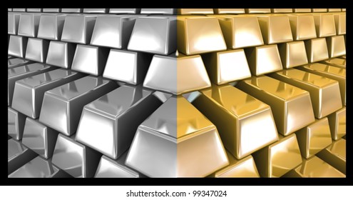 Gold And Silver Bars. Vector