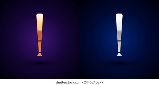 Gold and silver Baseball bat icon isolated on black background. Sport equipment.  Vector