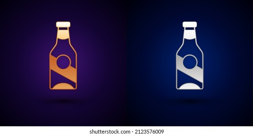 Gold and silver Beer bottle icon isolated on black background.  Vector