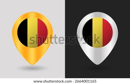 Gold and Silver Belgium Flag Map Pin Icon