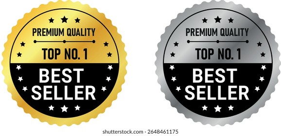 gold and silver best seller top number one premium quality labels in round badge design	