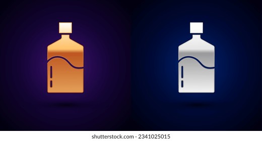 Gold and silver Big bottle with clean water icon isolated on black background. Plastic container for the cooler.  Vector