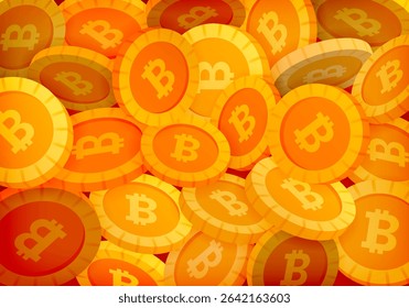 Gold and silver bitcoin coins falling and stacking, overlapping to represent speculative crypto trading, digital finance, blockchain investment, and banking risk