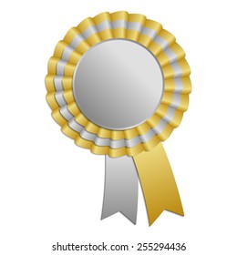 Gold and silver blank award rosette with ribbon
