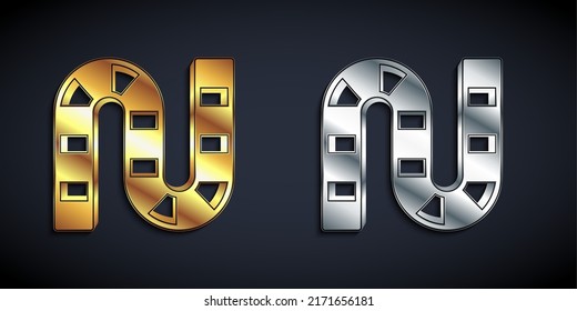 Gold and silver Board game icon isolated on black background. Long shadow style. Vector