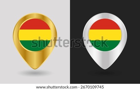 Gold and Silver Bolivia Flag Map Pin Icon
