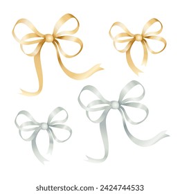 Gold and silver bows. Vector illustration in flat style isolated on white background