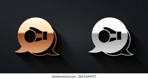 Gold and silver Boxing glove icon isolated on black background. Long shadow style. Vector