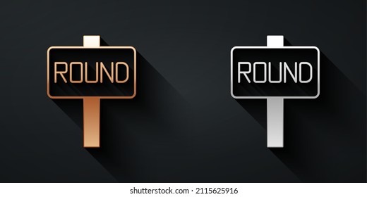 Gold and silver Boxing ring board icon isolated on black background. Long shadow style. Vector