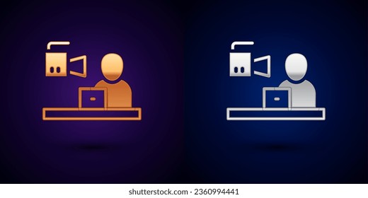 Gold and silver Breaking news icon isolated on black background. News on television. News anchor broadcasting. Mass media. Evening news.  Vector