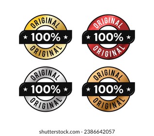 Gold, Silber, Bronze 100 % Originalset-Etikett einzeln auf weißem Hintergrund. Für Symbol, Logo, Siegel, Tag, Zeichen, Siegel, Symbol, Abzeichen, Stempel, Aufkleber usw. Vektorgrafik