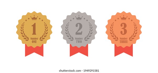 Gold, silver and bronze 1st, 2nd and 3rd ranking icon set	