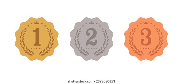 Gold, silver and bronze 1st, 2nd and 3rd medals set. Vector award icons