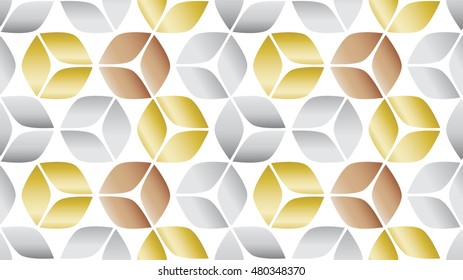 Gold silver and bronze 3d cube seamless geometric background pattern with a modern feel