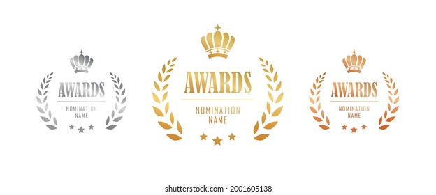 Gold, silver and bronze award icon set