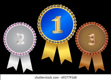 
Gold, Silver and Bronze award medal and ribbon for the winner. vector round empty polished medal .Template for awards, quality mark, diplomas and certificates