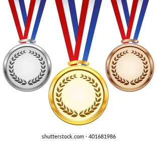 Gold, silver and bronze award medals