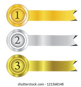 Gold, silver and bronze award ribbons. Vector.eps10