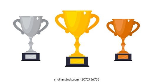 Icono de la copa de goblet de oro, plata y bronce, símbolo de diseño de estilo plano ilustración vectorial aislada en fondo blanco.