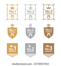 Gold, Silver, Bronze Awards: Rankings, Medals, Ribbons, Crown Text Frames, Borders and Decorative Elements. Vector.