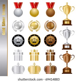 Gold Silver Bronze Awards Set. Illustrationsvektor