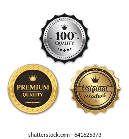 Gold, silver and bronze badges. Vector illustration