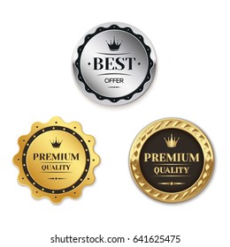 Gold, silver and bronze badges. Vector illustration